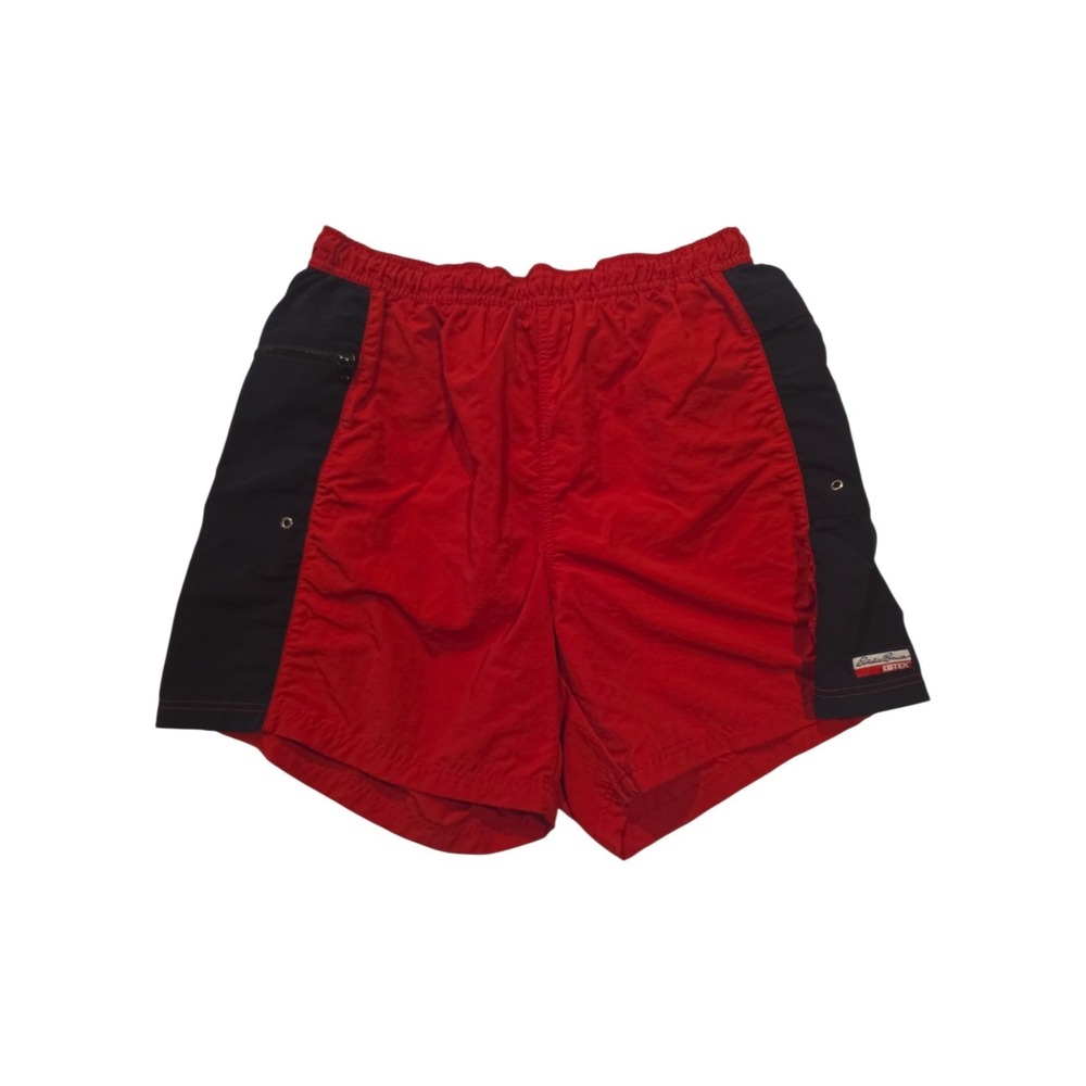 Eddie Bauer EBTEK Swim Trunks Men's Large Red Black Mesh Lined 5.5" Inseam